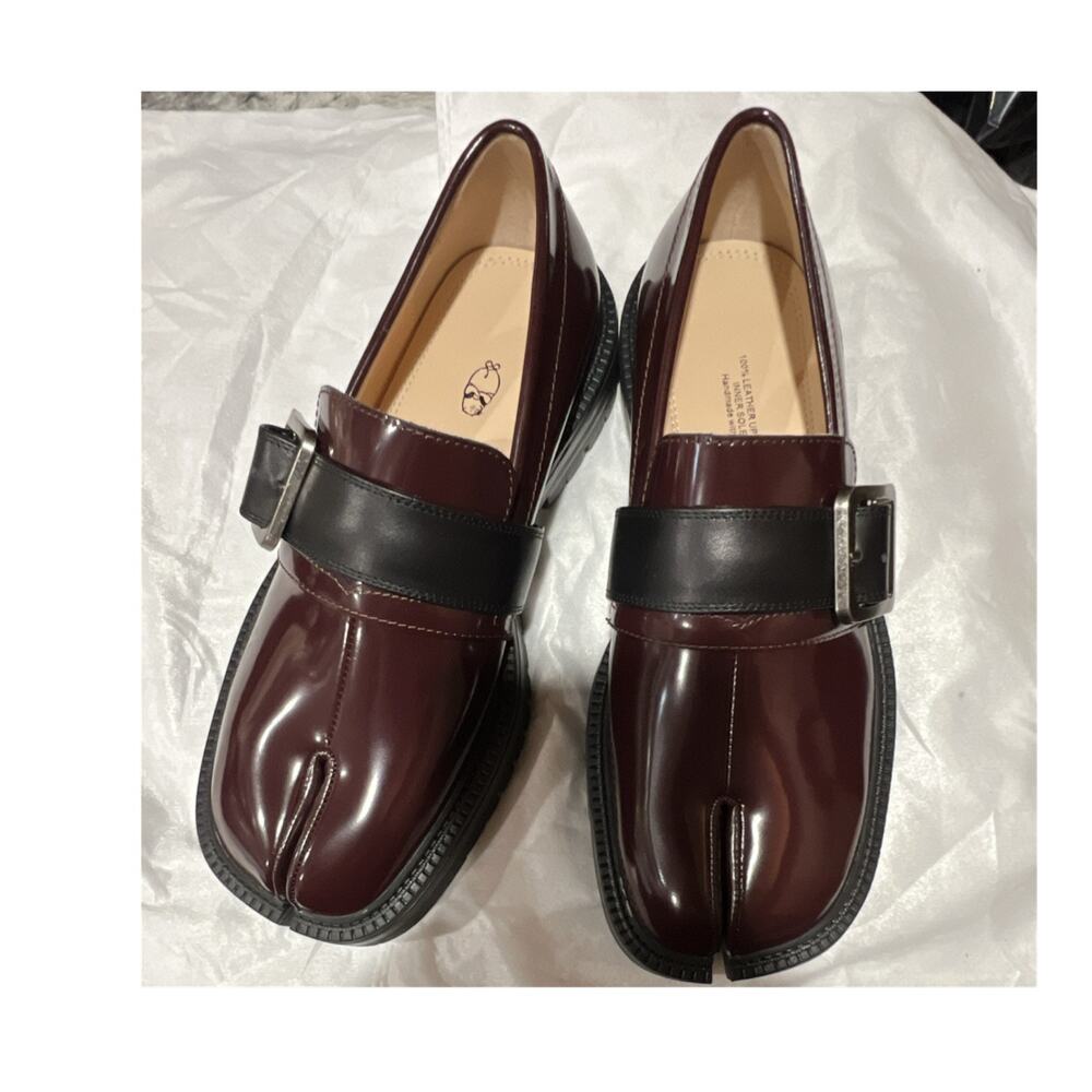 Woodchuck Sato Tabi Loafer Burgundy Black Leather Split Toe Buckle Euro Size 38